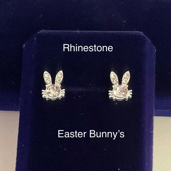 Rhinestone Bunnies Easter Bunny Jewelry. Earrings For Easter. Great Gift Idea - Picture 2 of 4